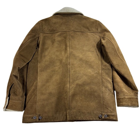 Vintage Y2K GAP Mens S Leather Suede Sherpa Lined Trucker Jacket Brown Barn Coat - Picture 2 of 13
